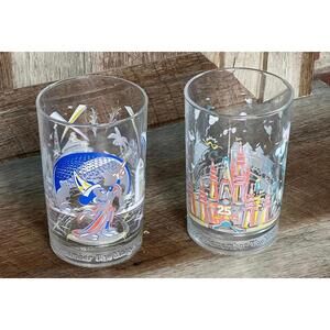 Disney World 25th Anniversary Commemorative Drinking Glasses Set of 2